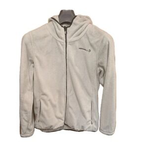 Merrell Womens M Full Zip White Fleece Jacket 2 Pocket Raglan Soft Fluffy Casual